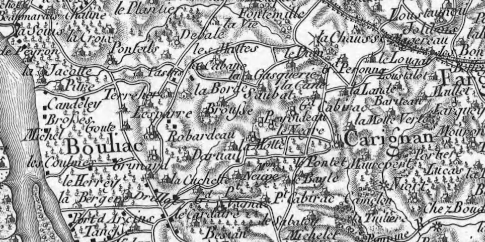 Bouliac sur la carte de Cassini (vers 1815)