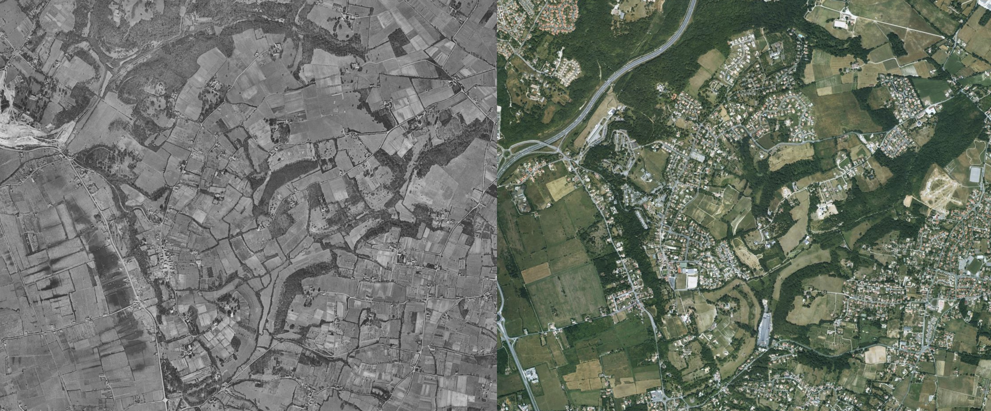 Comparaison de photos aériennes de 1950-1965 avec 2000-2005